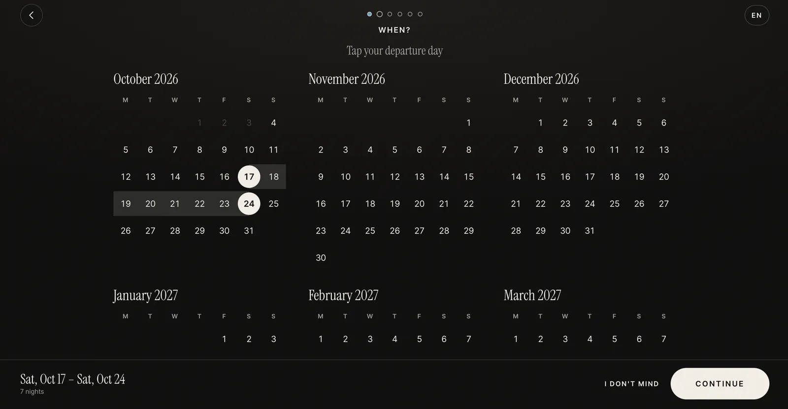 The calendar to choose a departure day