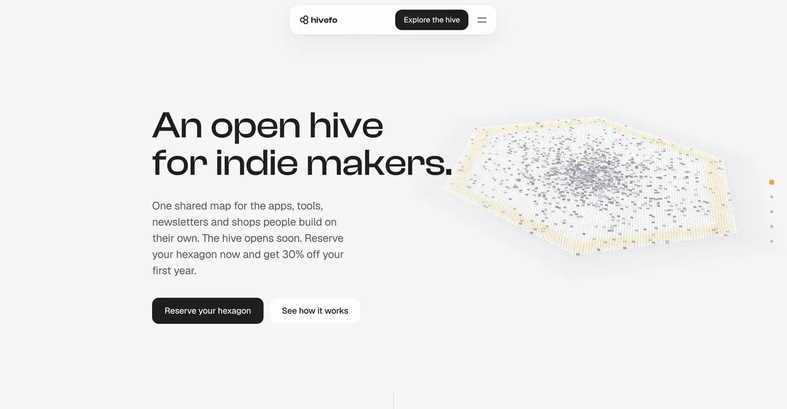 Hivefo home: "An open hive for indie makers"