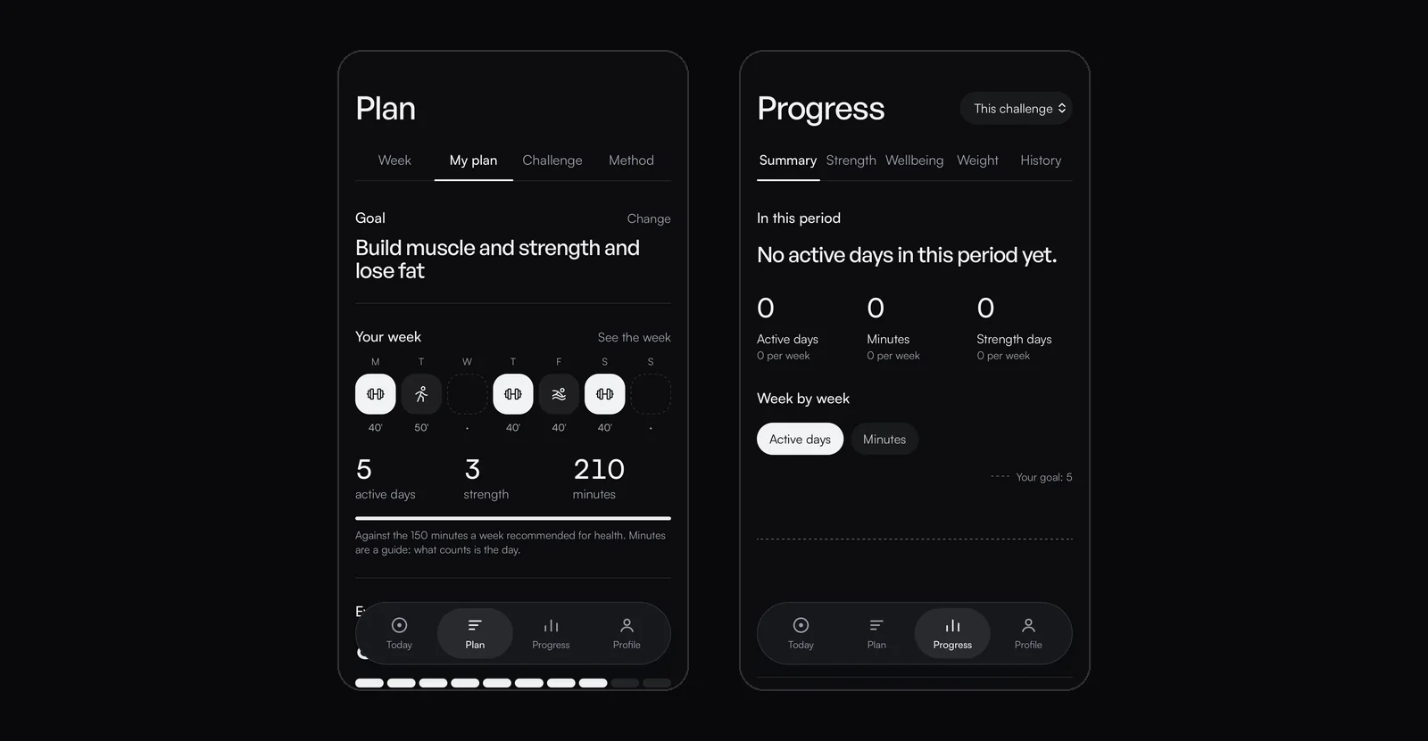 Your plan, with the week laid out, and the progress of the challenge