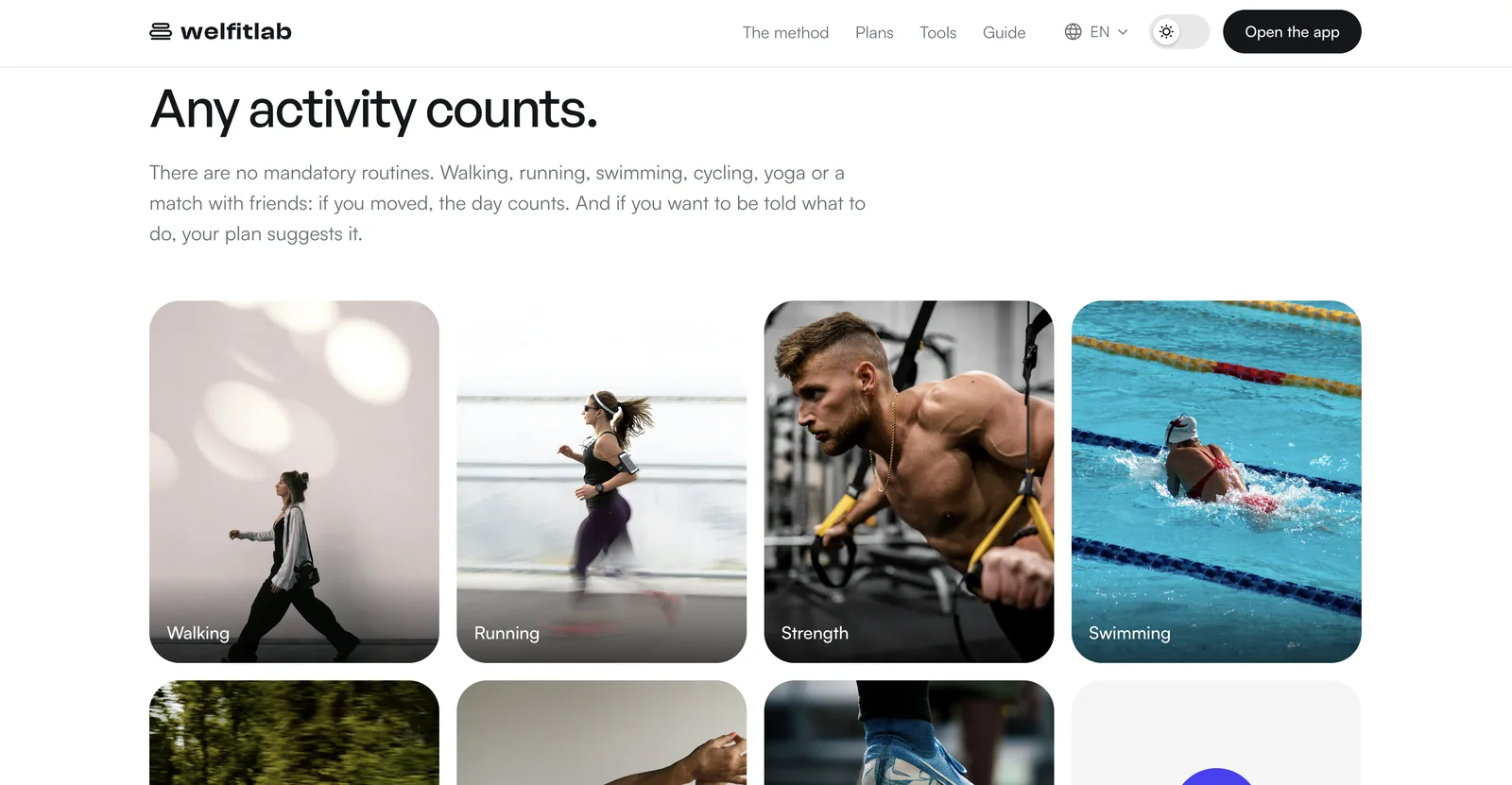 "Any activity counts": walking, running, strength or swimming